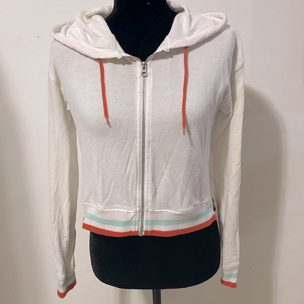 LIVE LOVE DREAM | Women’s Striped Hem and Cuffs Crop Zip Up Hoodie Size XS